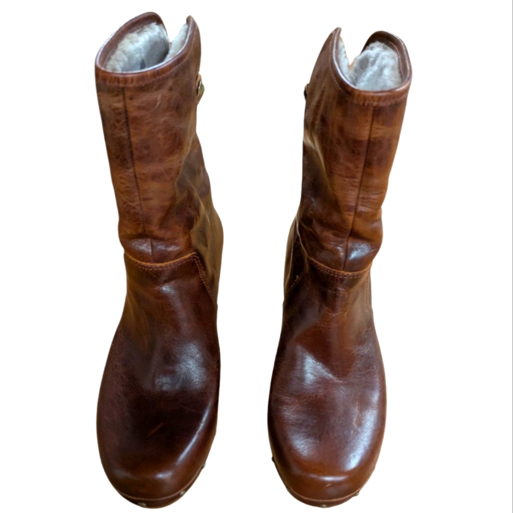 UGG Lynnea Fold Over Sheepskin Lined Brown Leather Boots Size 5 - Picture 10 of 14